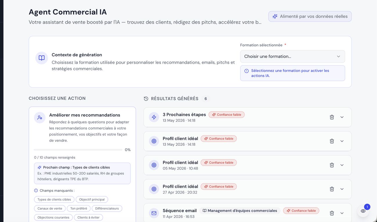 Assistant IA proposant la structure d'une formation dans Formiva