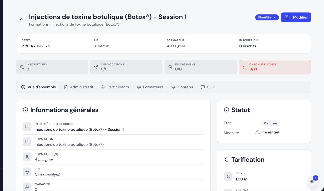 Émargement électronique d'une session de formation dans Formiva